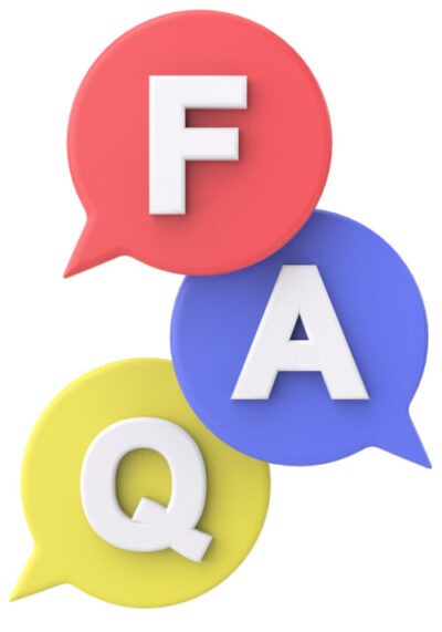 Colourful FAQ speech bubble illustration used to introduce common questions about UK mortgage rates for U.S. residents
