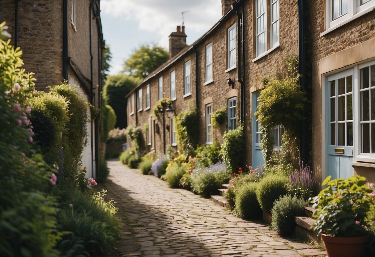A row of quaint British houses with colourful doors and windows can be bought with an expat mortgage