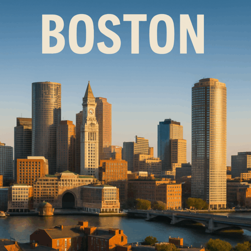 UK expat mortgages for US residents in Boston – Boston skyline and Charles River Boston skyline with the Charles River, highlighting a key US city where British expats arrange UK expat mortgages